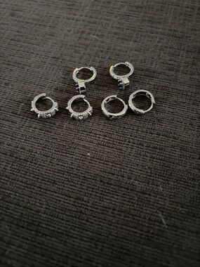 Silver Tone Women's Hoop Earring Set with Crystal Accents - 6 Pieces